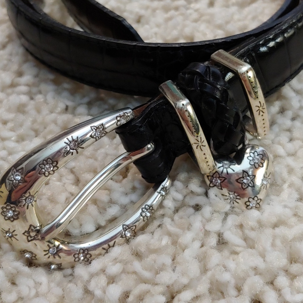 Brighton Back Leather Croc Belt Embellished Buckle